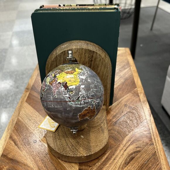 Mini Globe Wooden Bookends Set of 2 Mixed Pair World Map Multicolored India NWT - Picture 9 of 10